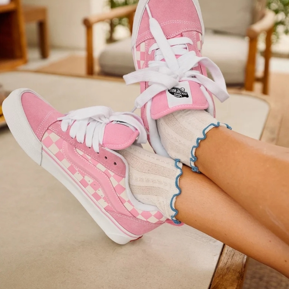 Vans Pink Knu Skool Prism Pink Checkered Women's Sneakers Size 6.5 Brand New